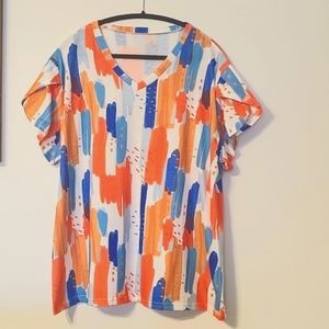 3X V-Neck Shirt with Fluted Short Sleeves